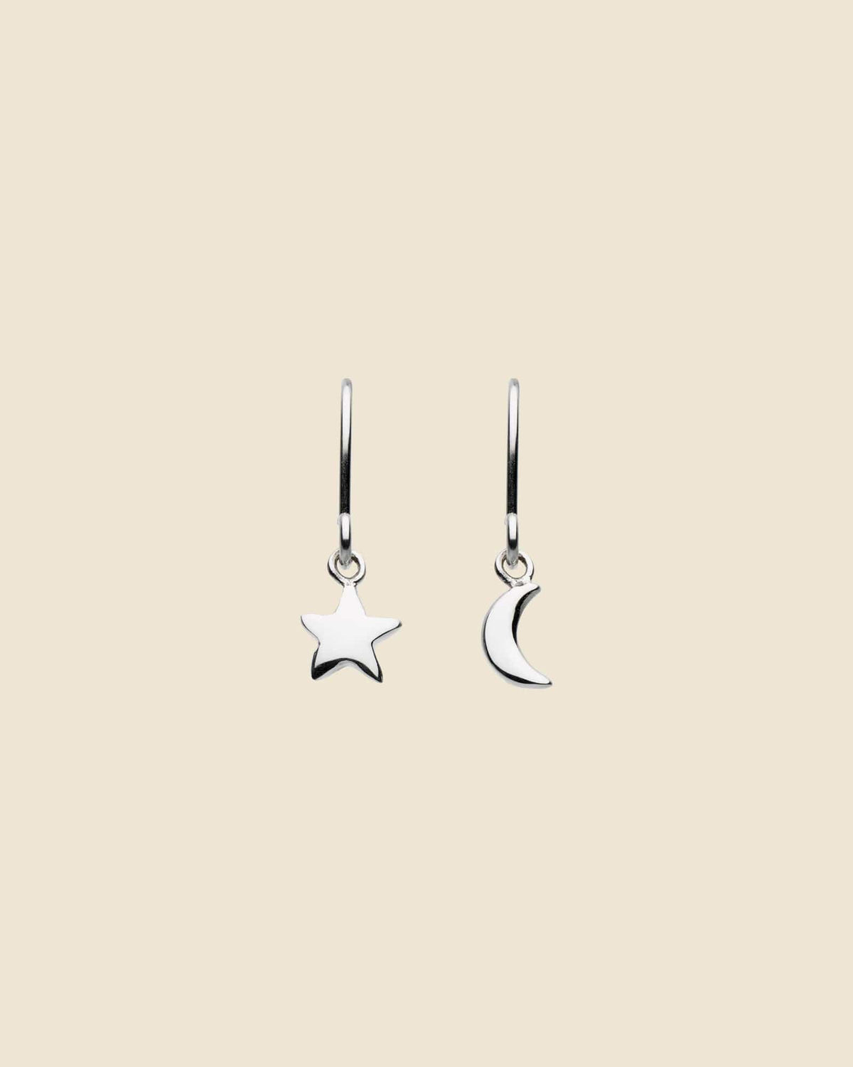 Sterling Silver Odd Moon and Star Drop Earrings