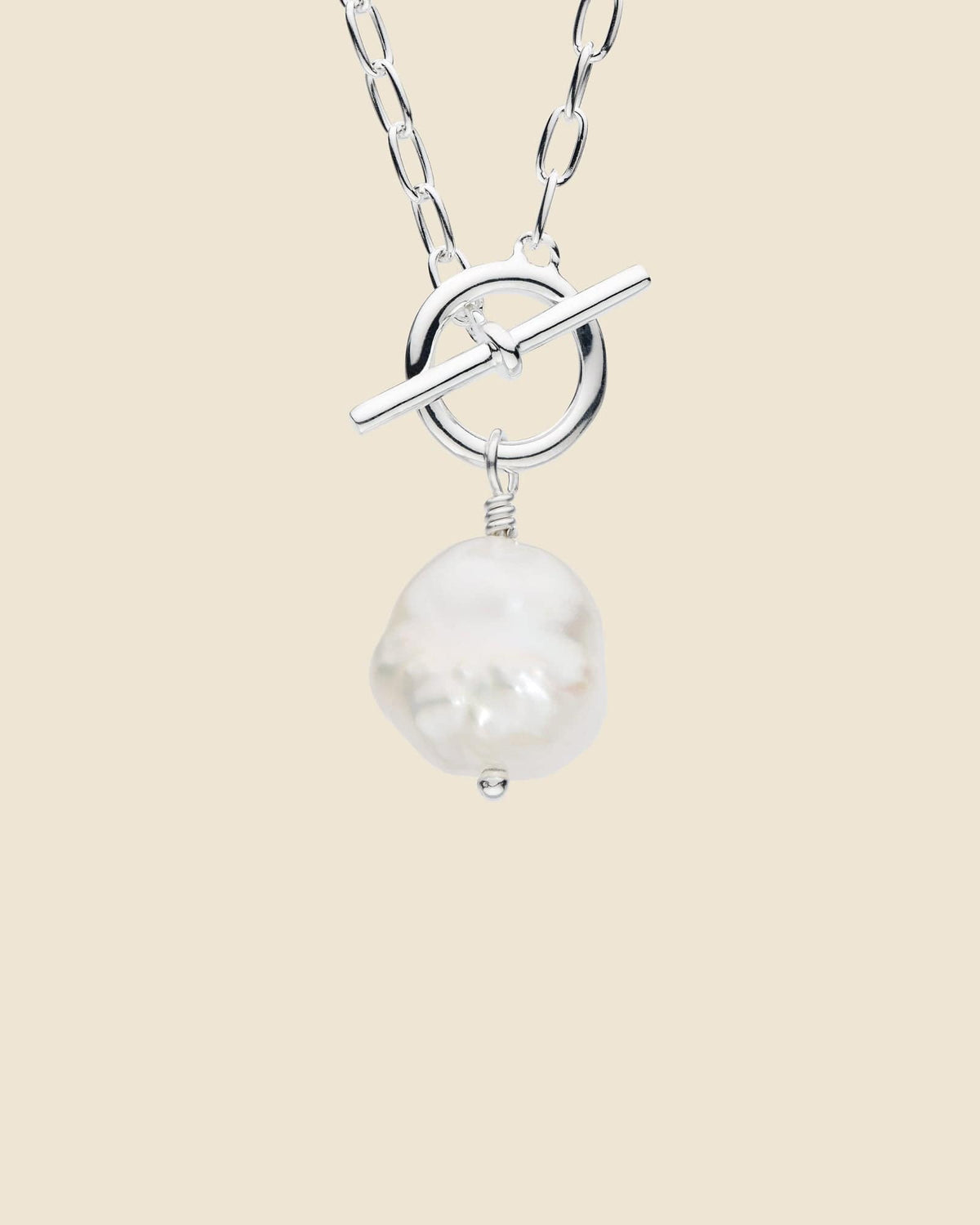 Sterling Silver T-Bar Necklace with Freshwater Pearl Pendant