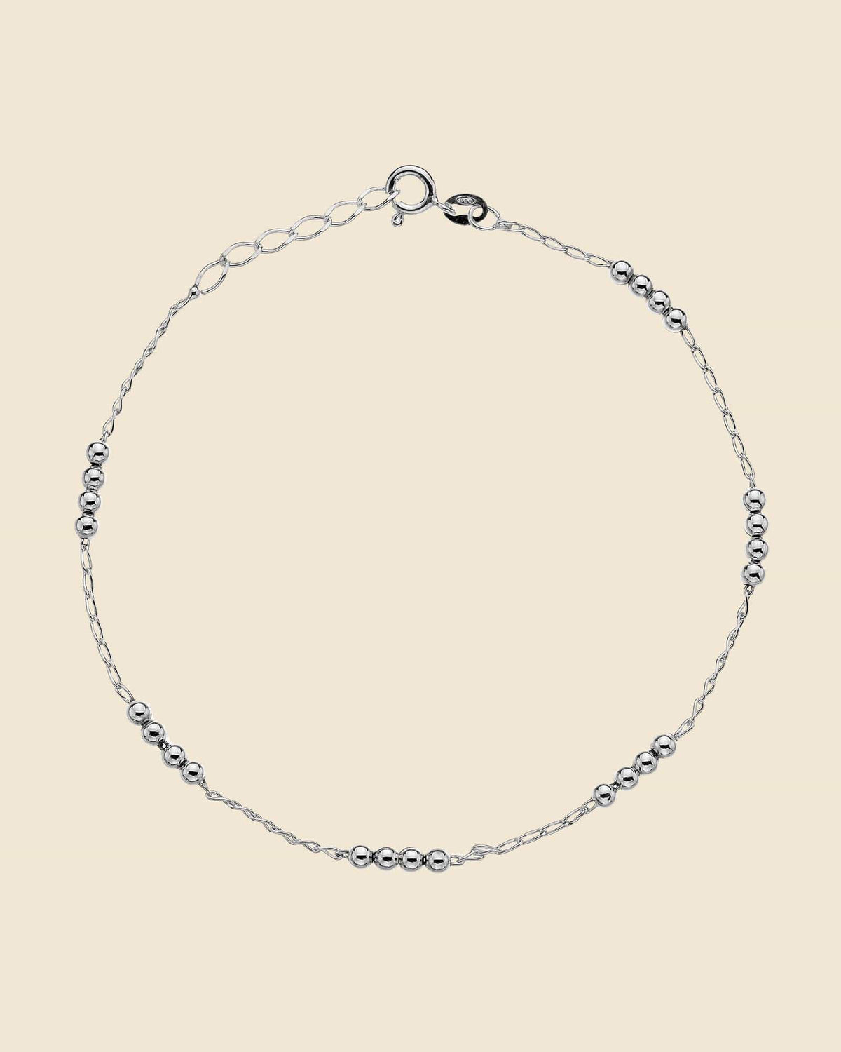 Sterling Silver 4 Bead Stations Anklet