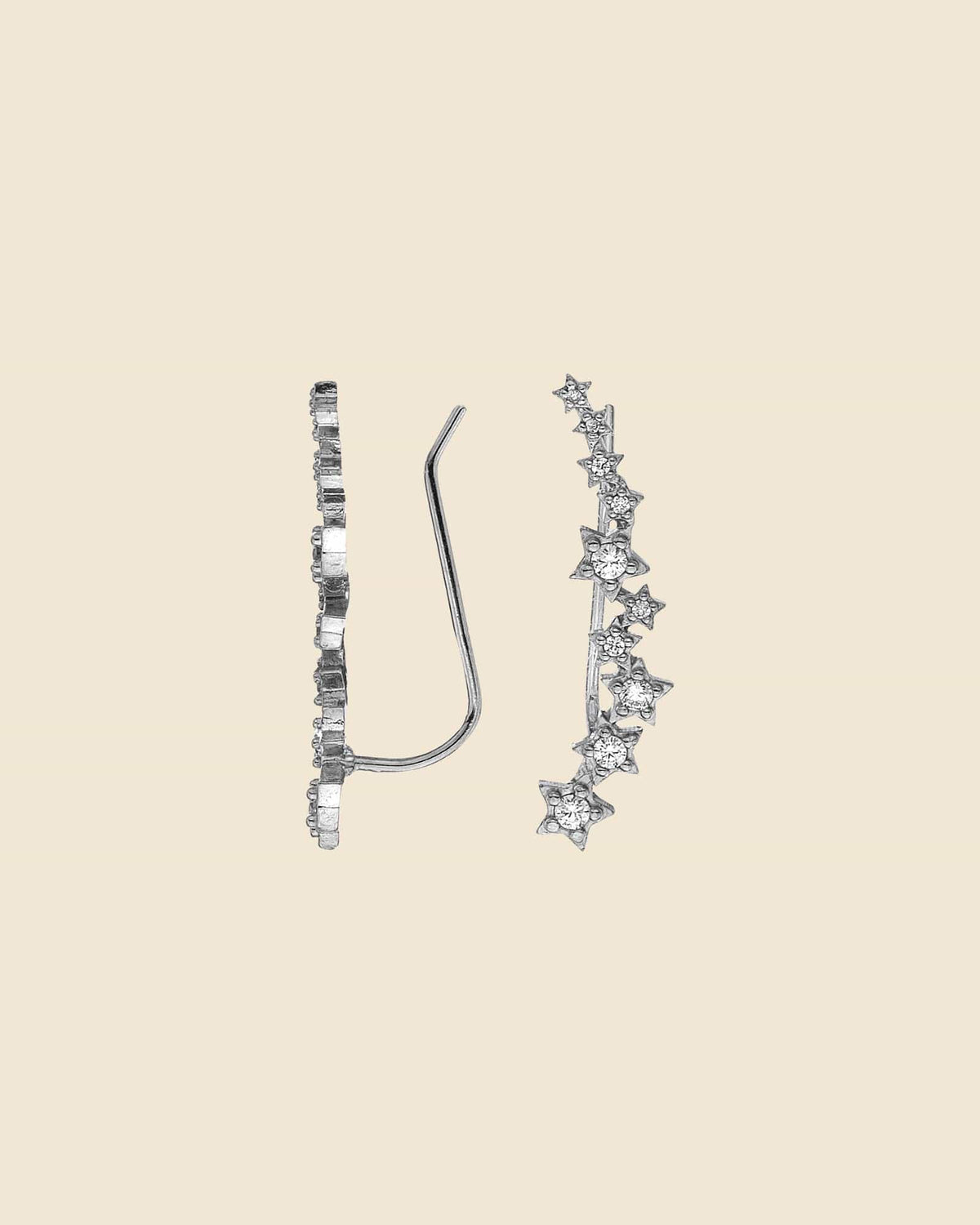 Sterling Silver and Cubic Zirconia Long Star Climber Earrings