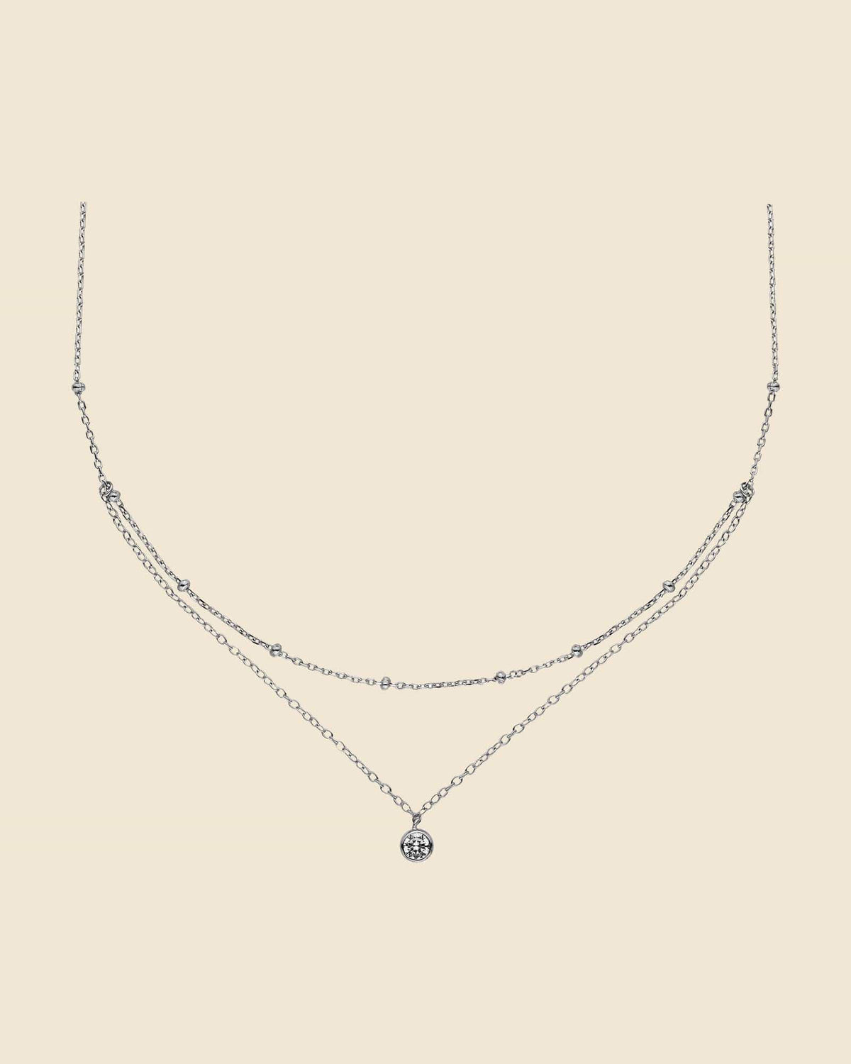 Sterling Silver and Cubic Zirconia Layered Necklace
