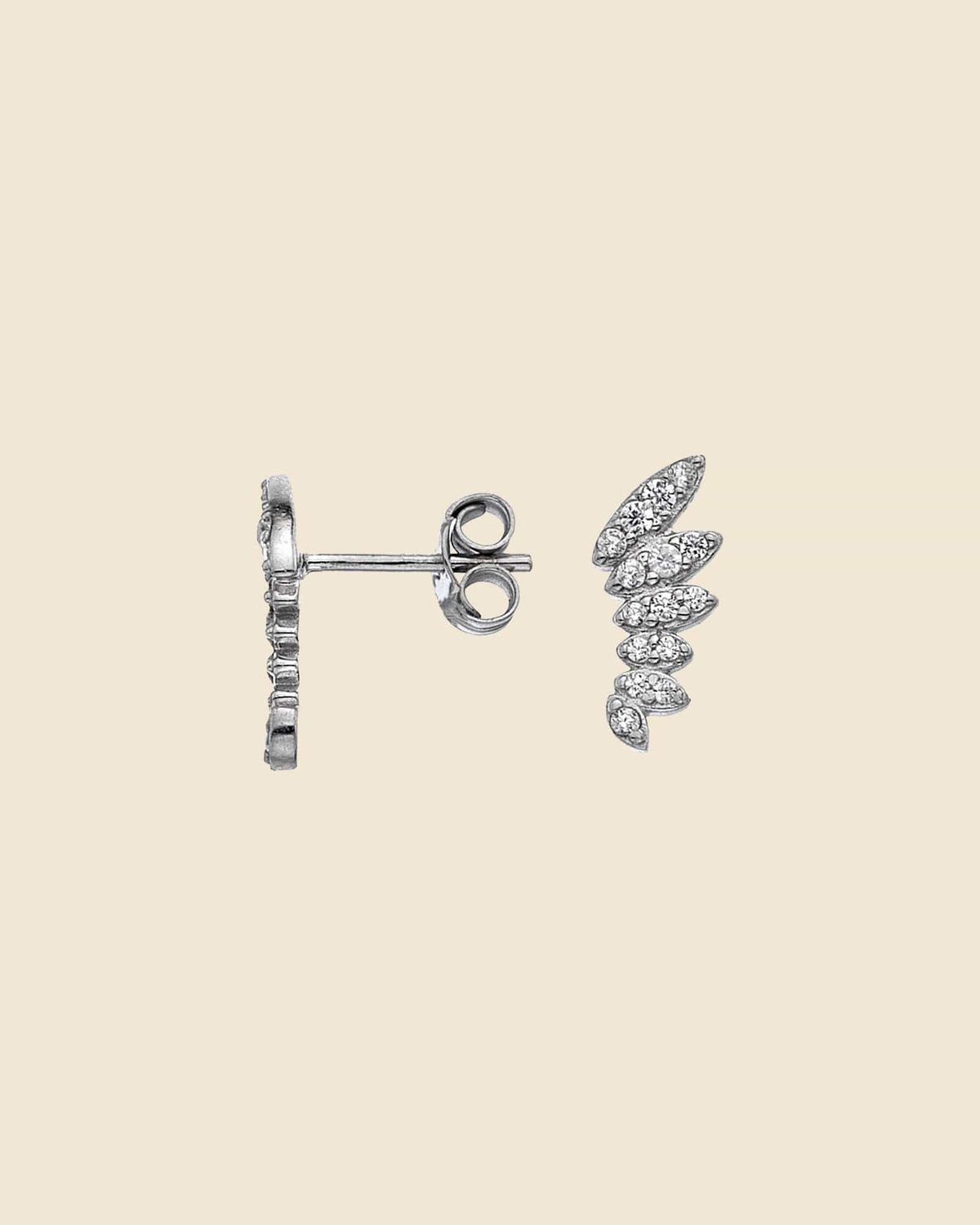 Sterling Silver and Cubic Zirconia Wing Leaf Climber Studs