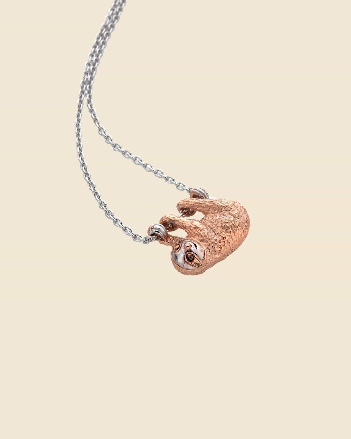 Sterling Silver and Rose Gold Plated Plated Sloth Necklace
