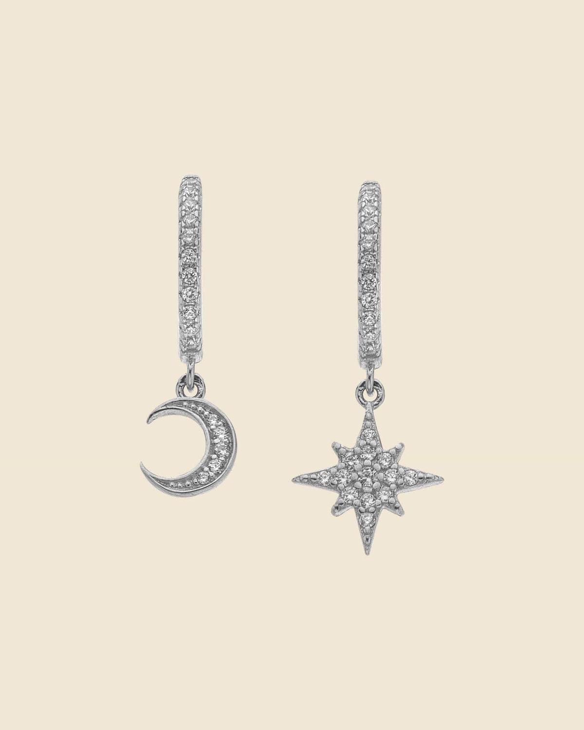 Sterling Silver and Cubic Zirconia Mismatched Celestial Hoops