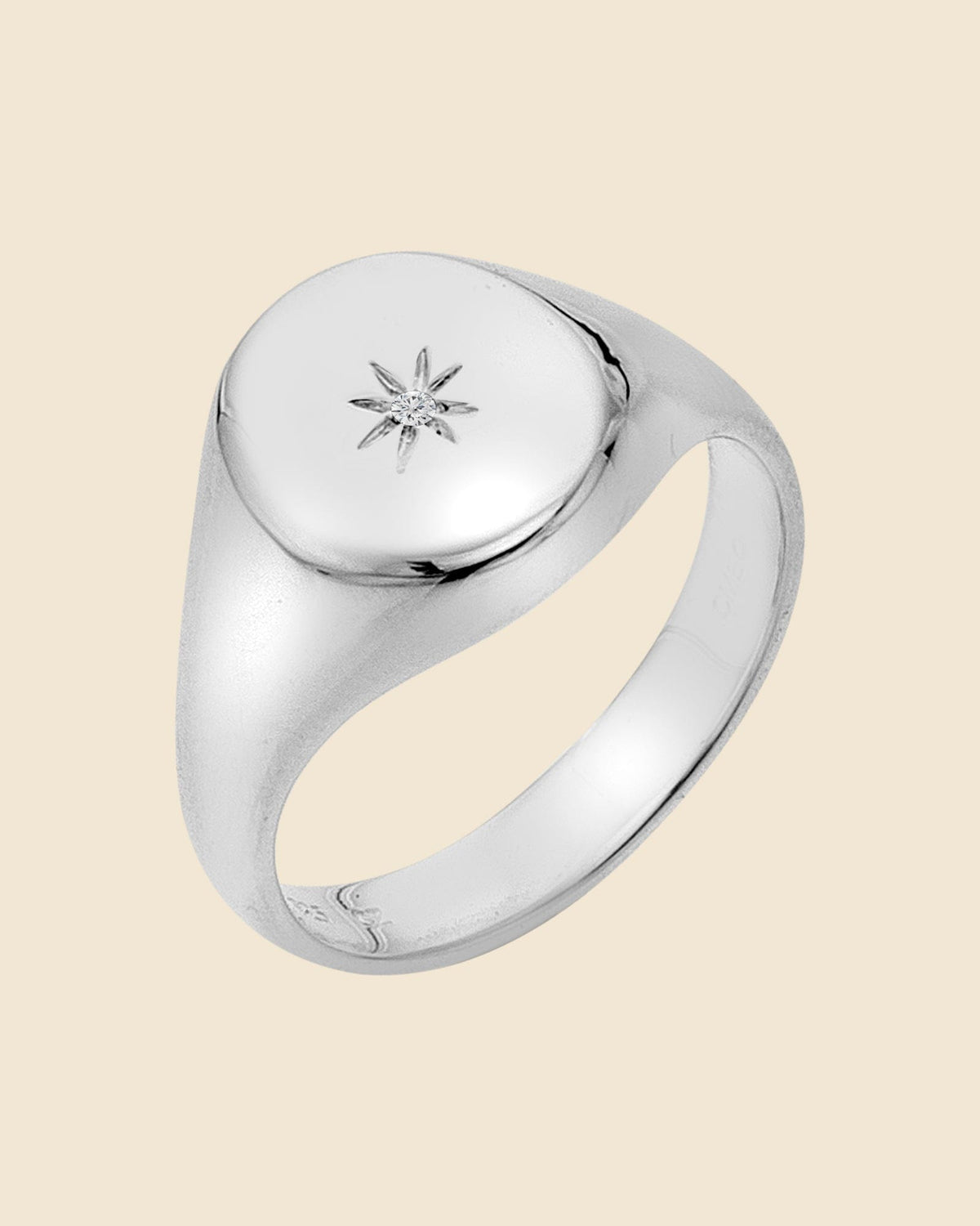 Sterling Silver Star Detail Oval Signet Ring