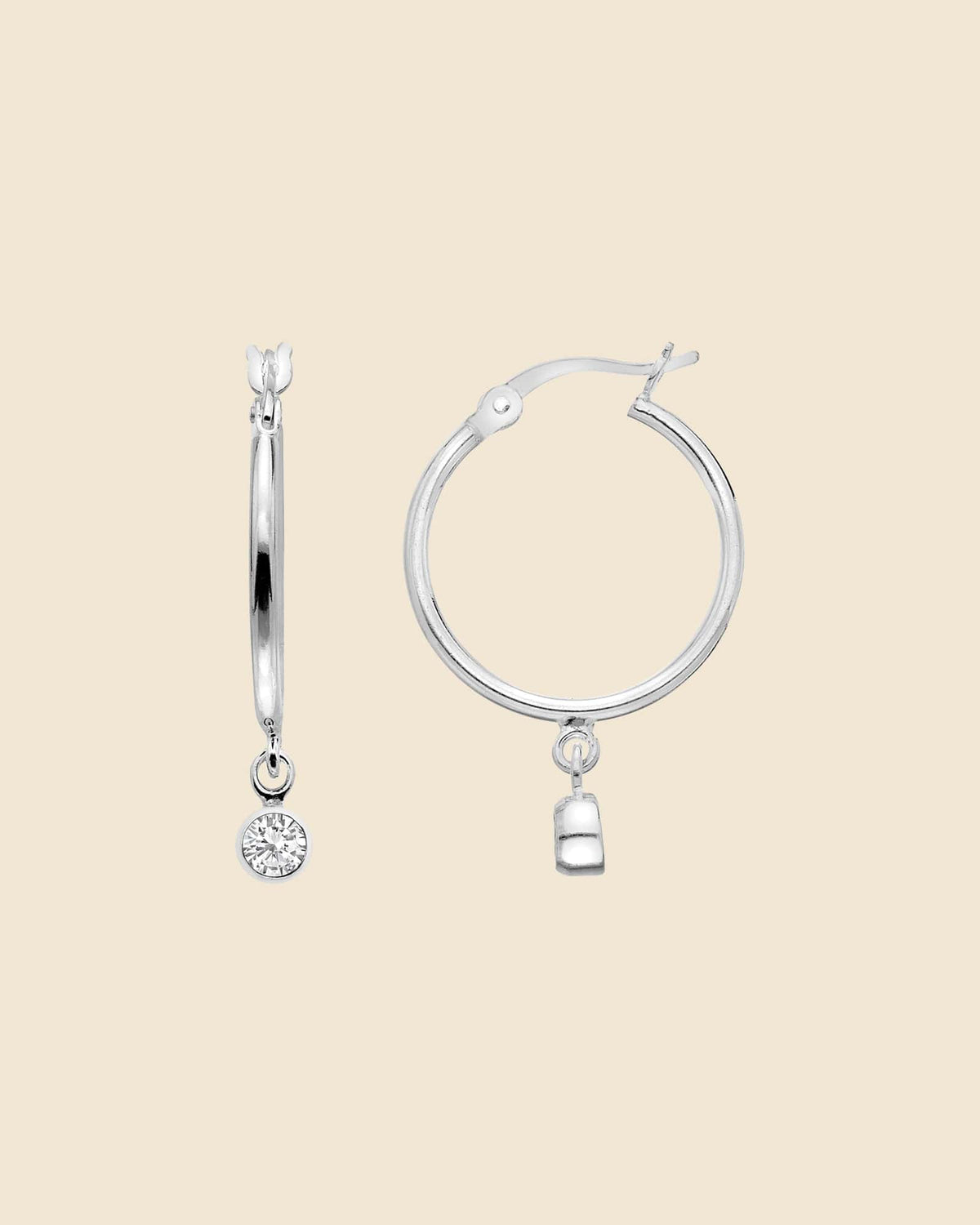 Sterling Silver Hoops with Tiny Gem Charm