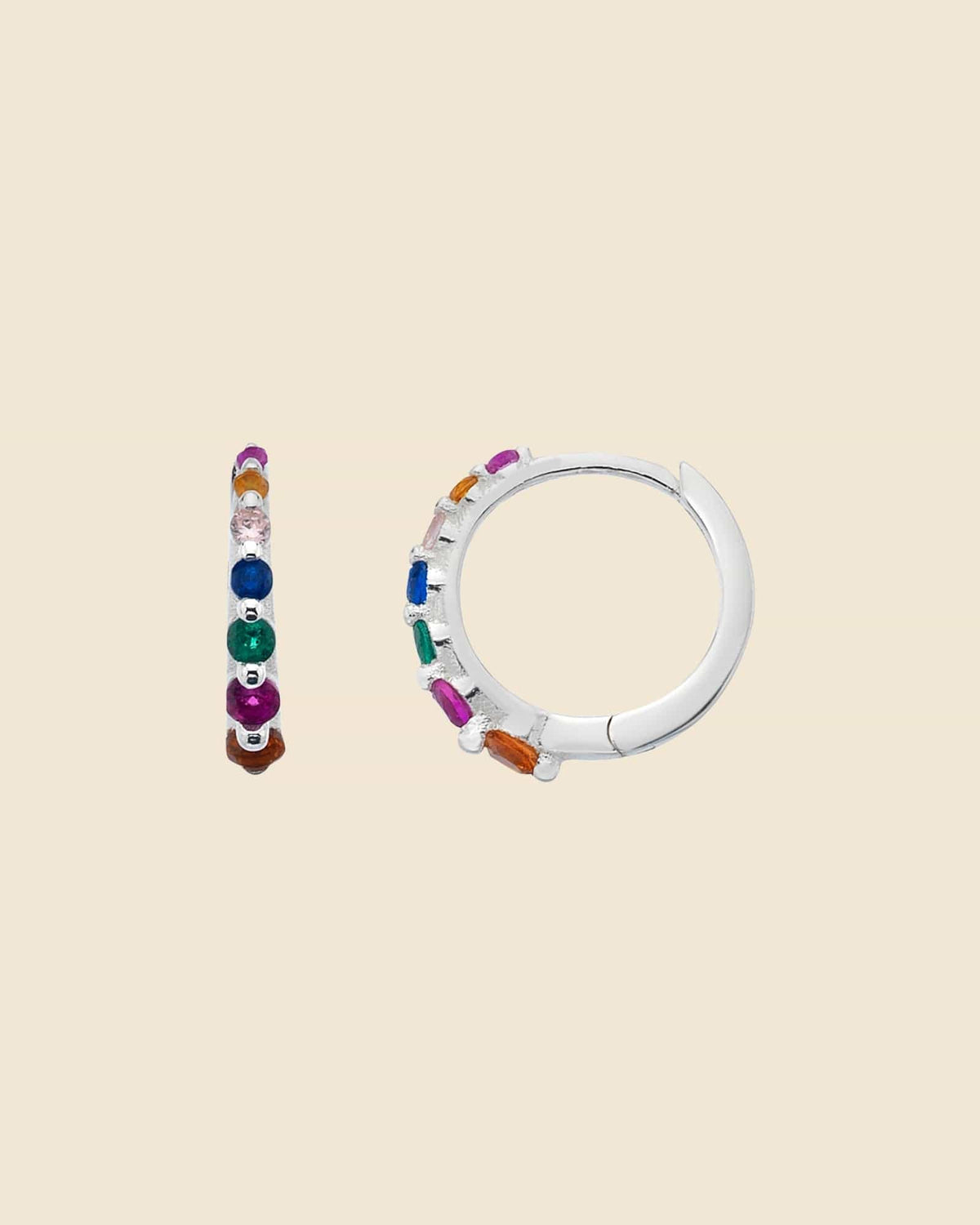 Sterling Silver and Rainbow Cubic Zirconia Graduated Huggie Hoops