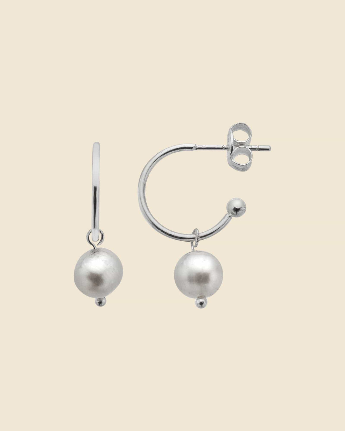 Sterling Silver and Freshwater Pearl Charm Stud Hoops