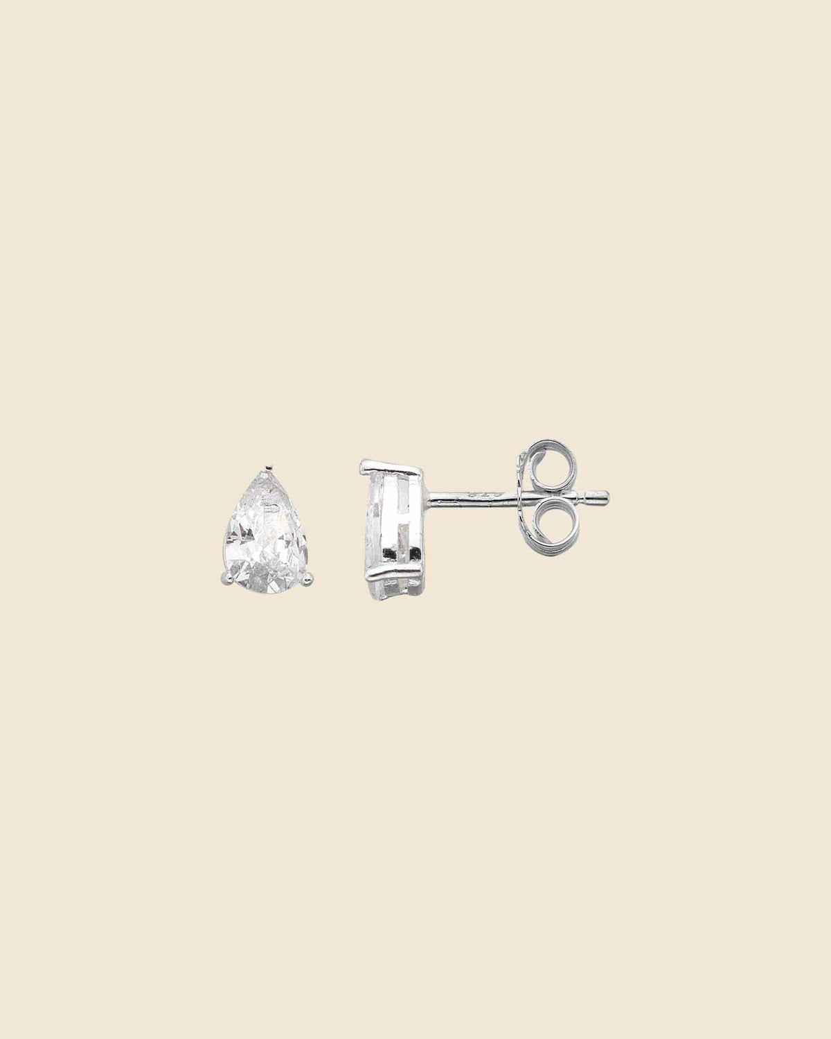 Sterling Silver and Cubic Zirconia Claw Set Teardrop Studs