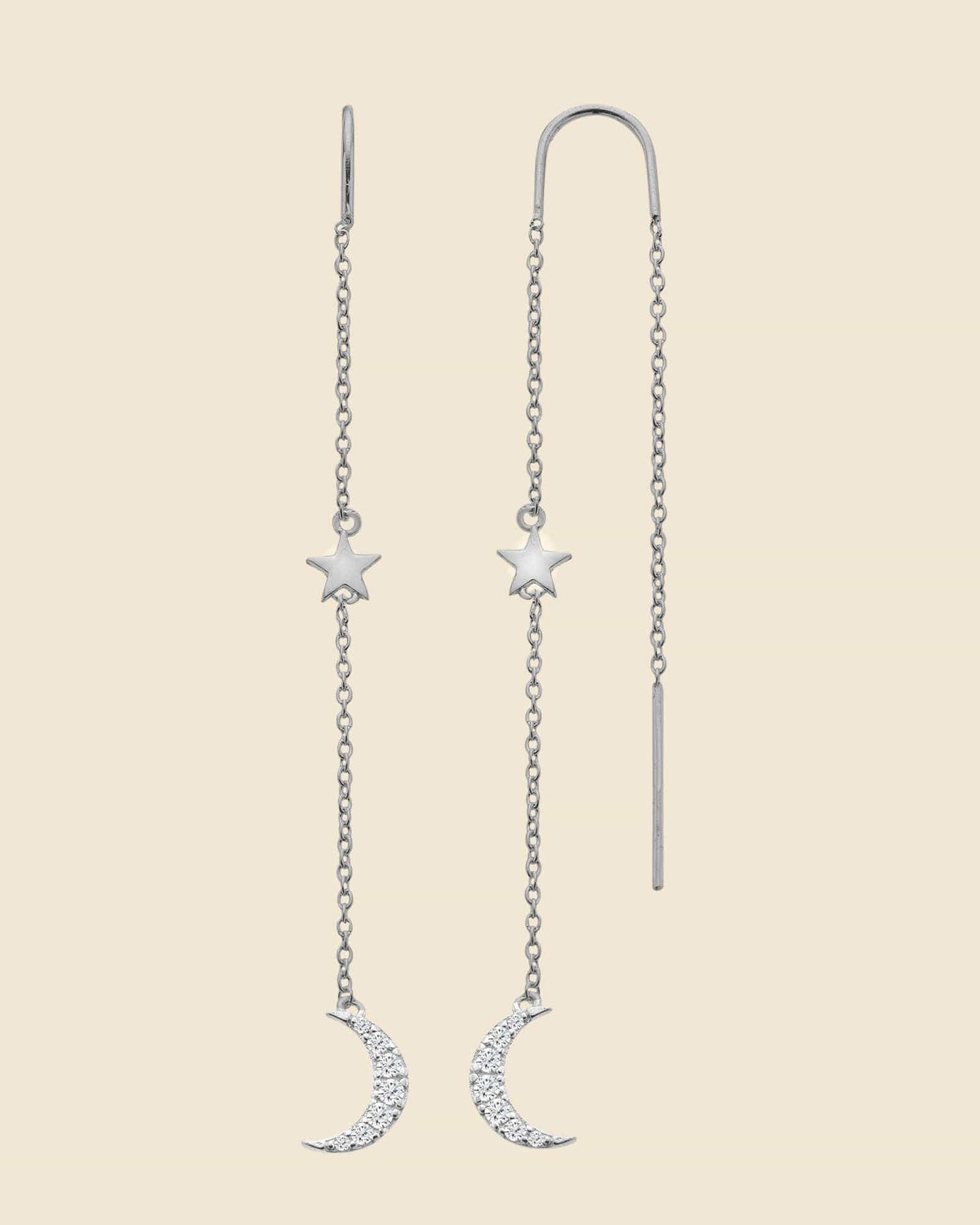Sterling Silver and Cubic Zirconia Celestial Pull-Through Earrings