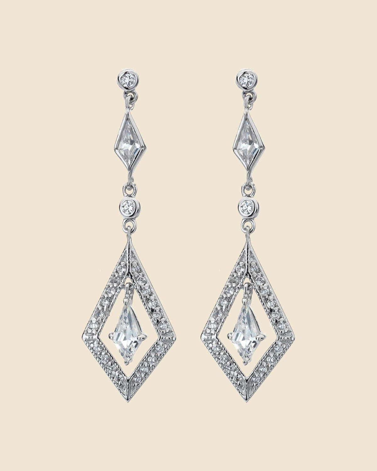 Sterling Silver and Cubic Zirconia Art Deco Drop Earrings