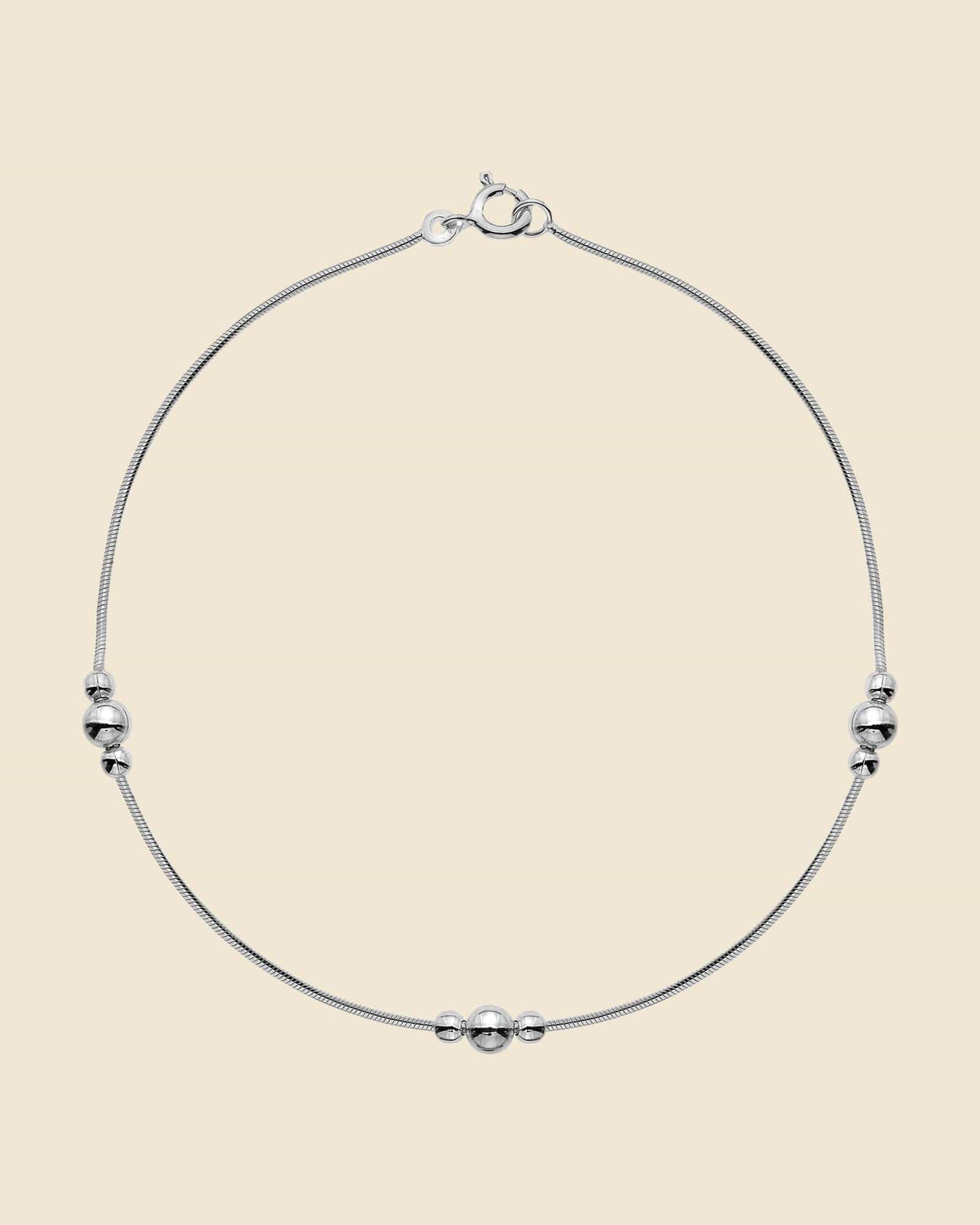 Sterling Silver Snake Chain Anklet with Ball Decoration