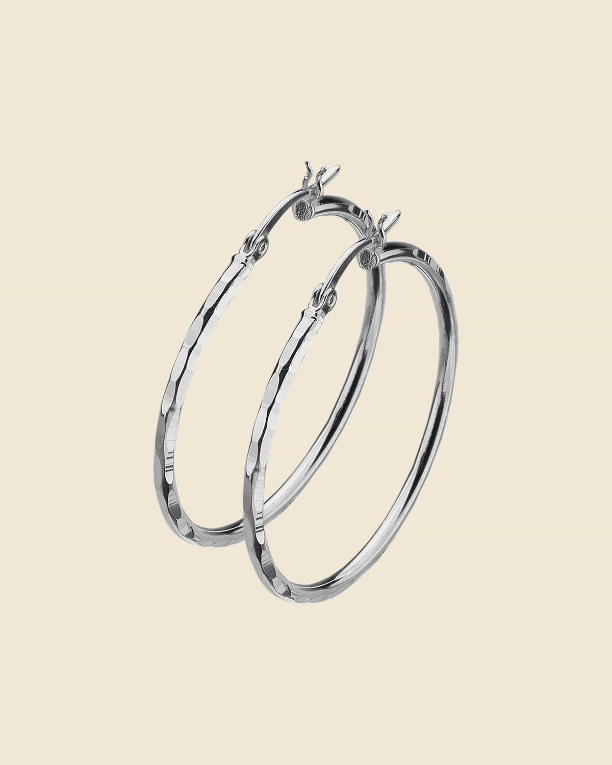 Sterling Silver 35mm Hammered Hoops