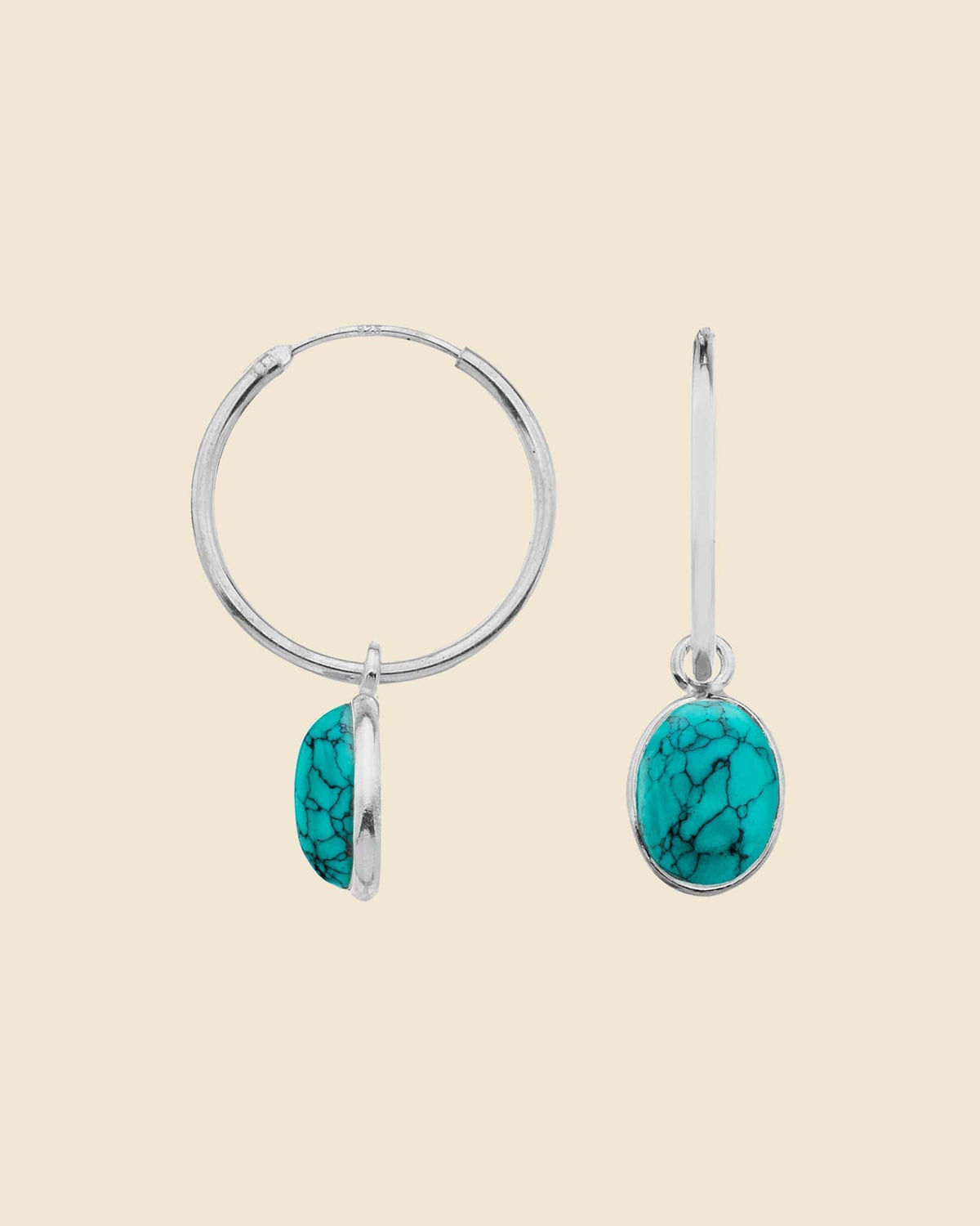 Sterling Silver 18mm Hoops with Gemstone Charm