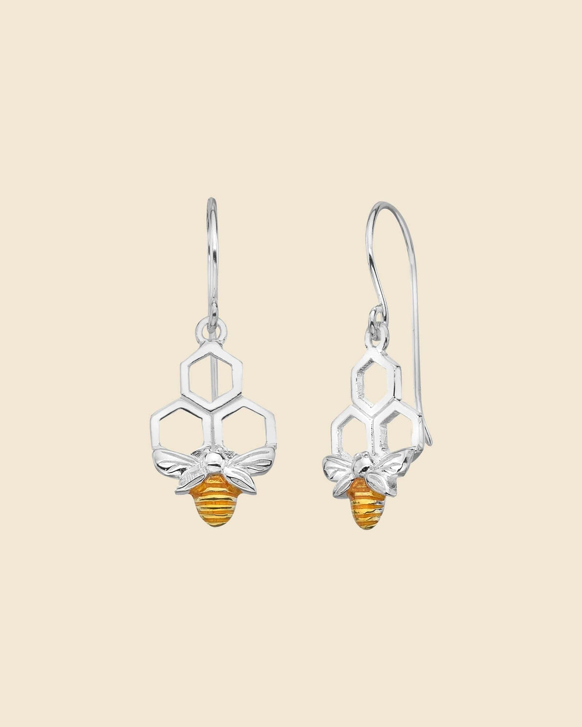 Sterling Silver and Gold Plate Bee Honeycomb Earrings