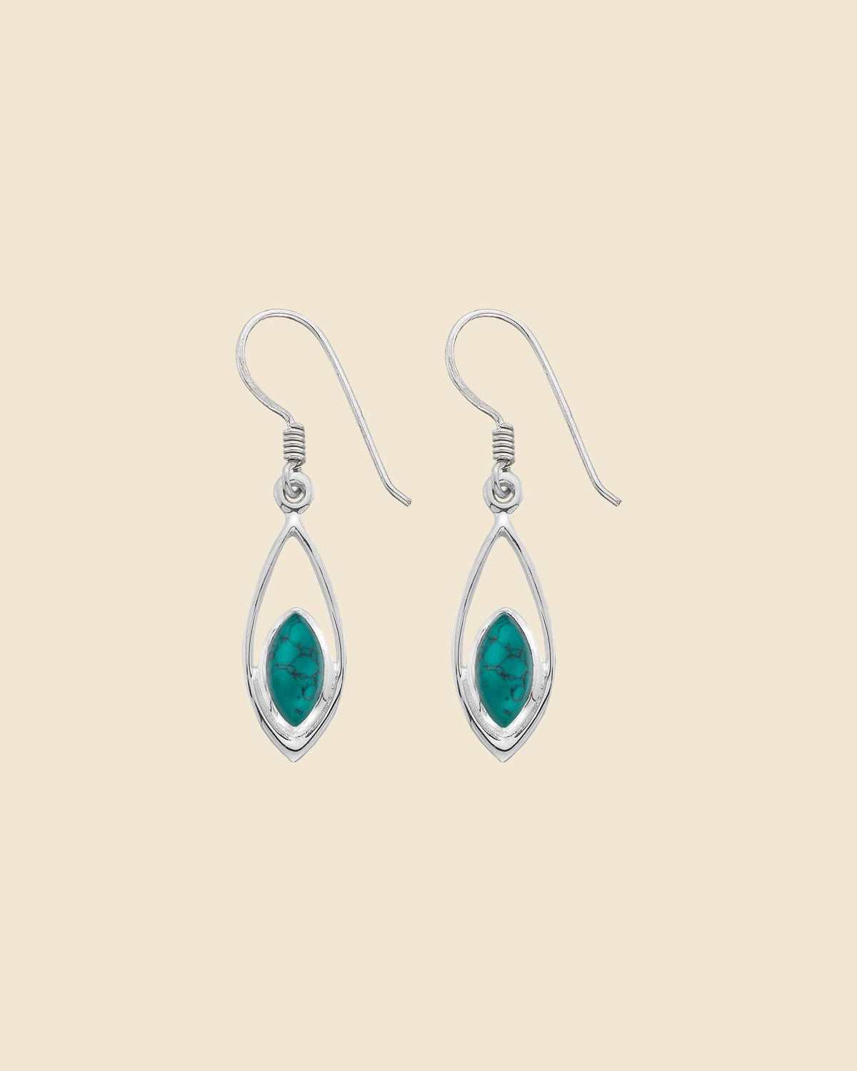 Sterling Silver and Gemstone Open Marquise Drop Earrings