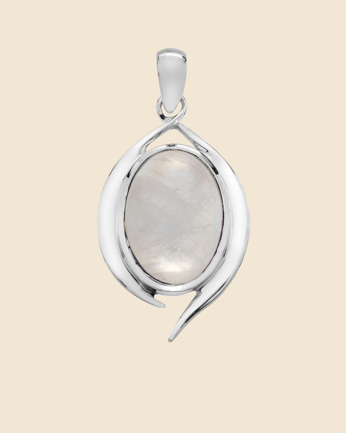 Modern Oval Sterling Silver and Polished Gemstone Pendant