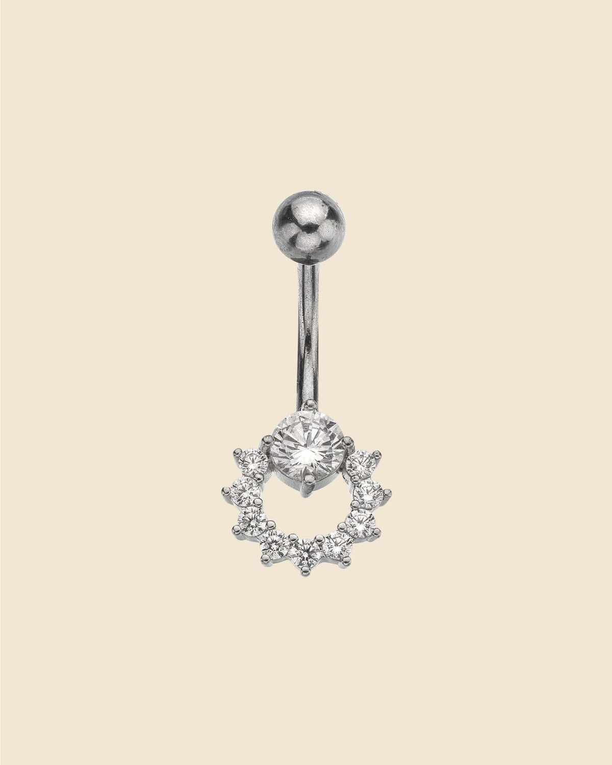 Surgical Steel and Crystal Open Circle Navel Bar