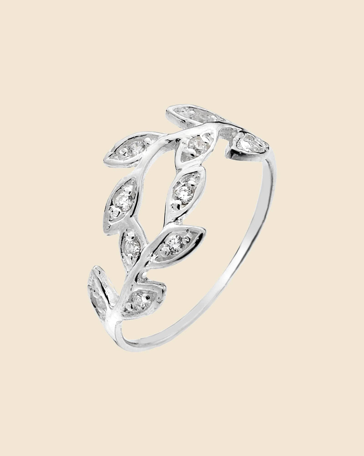 Sterling Silver and Cubic Zirconia Trailing Leaves Ring