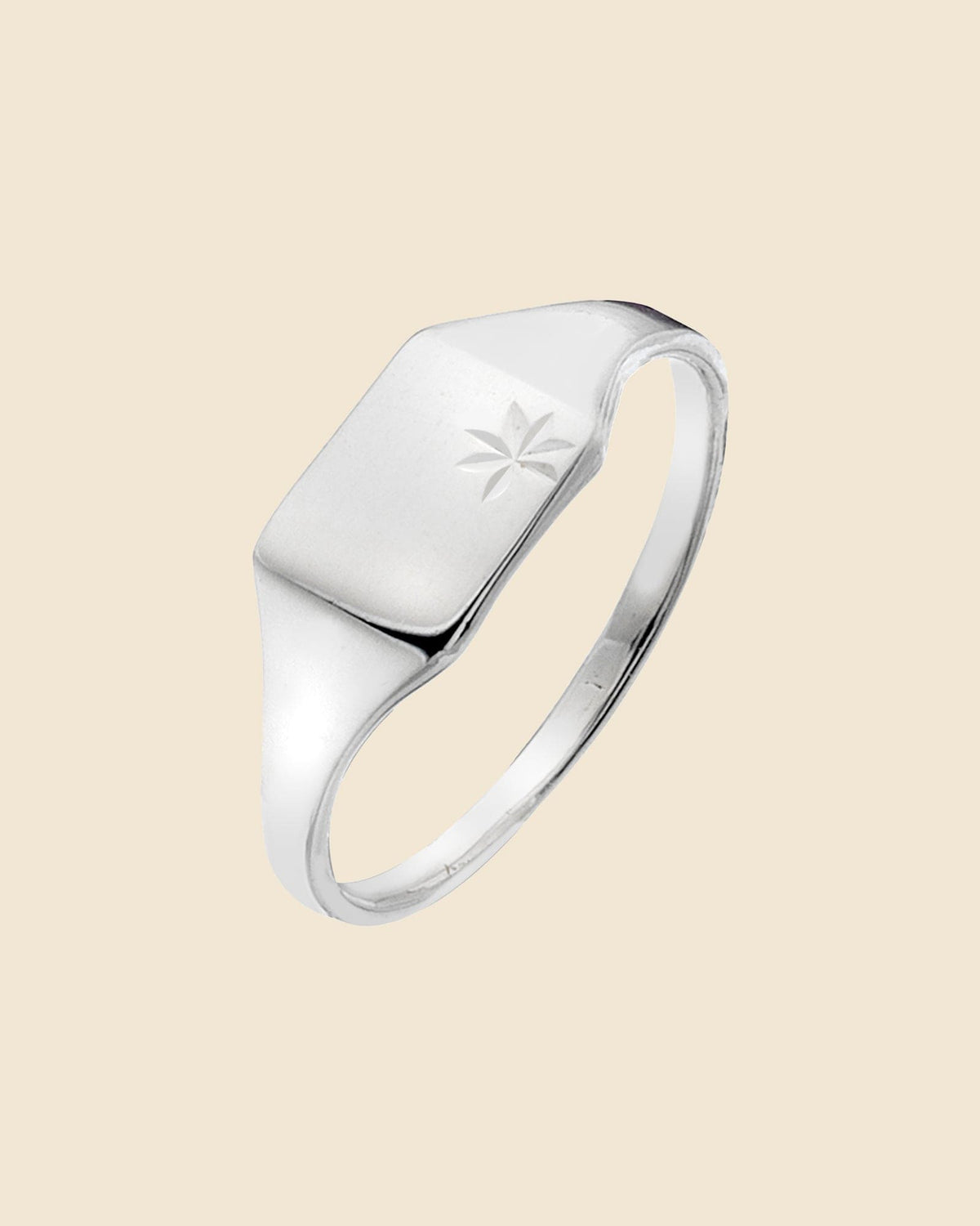 Sterling Silver Star Detail Square Signet Ring