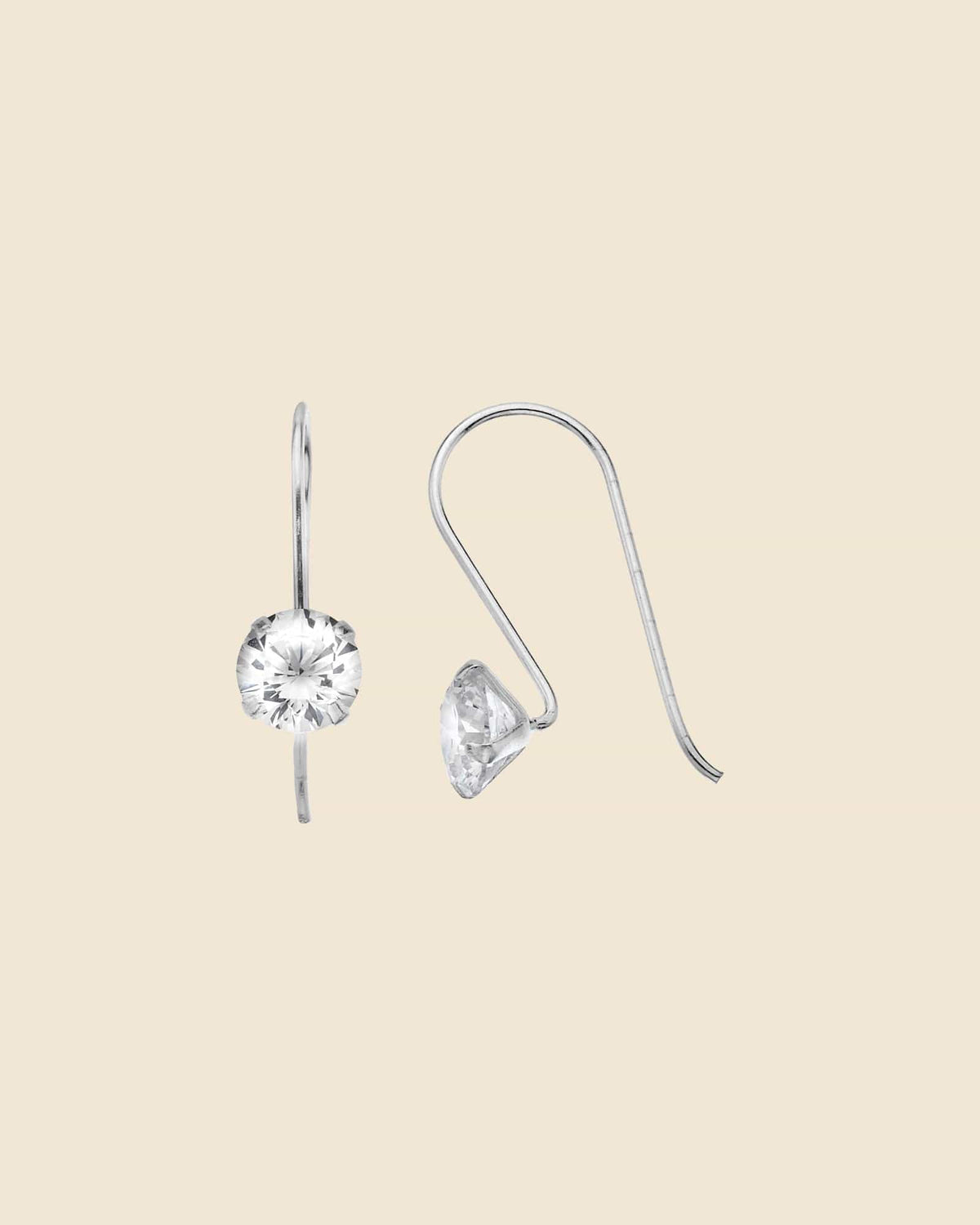 Sterling Silver Simple Solitaire Drop Earrings